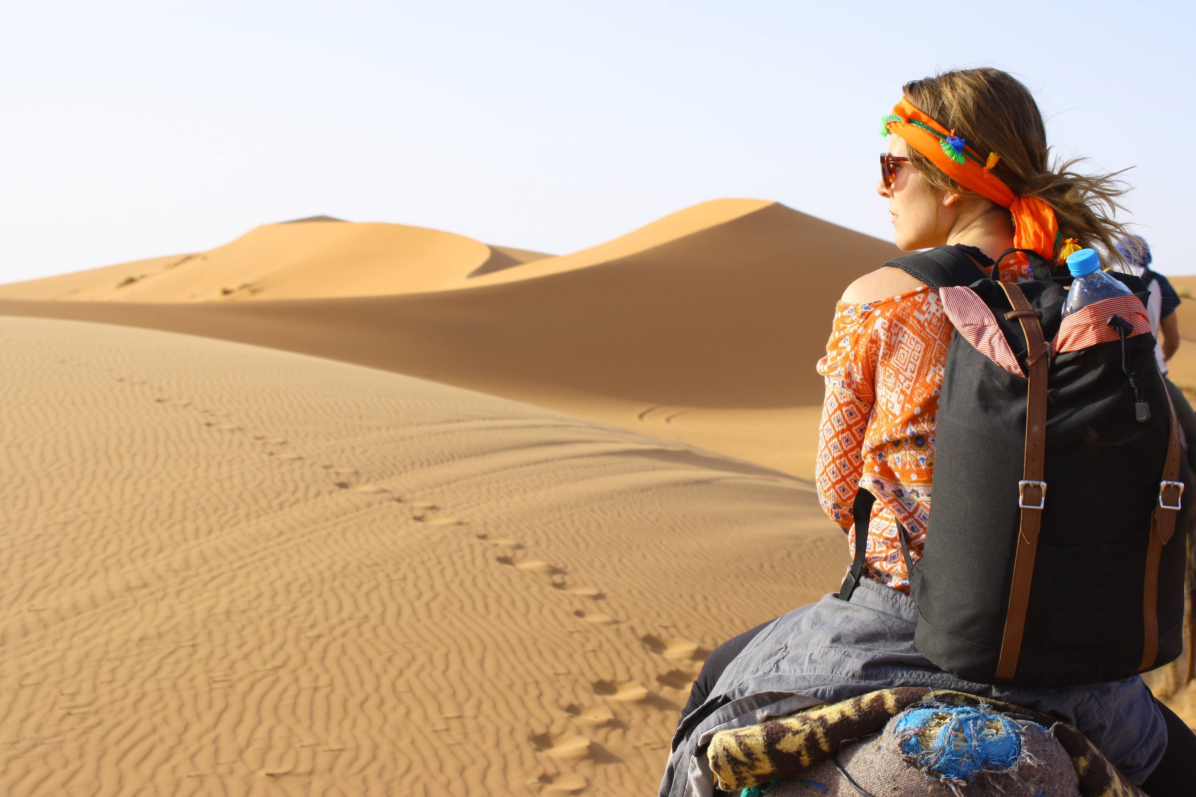 female solo traveler in desert